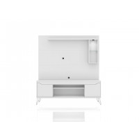 Manhattan Comfort 219BMC6 Baxter 62.99 Freestanding Mid-Century Modern Entertainment Center with LED Lights and Decor Shelves in White